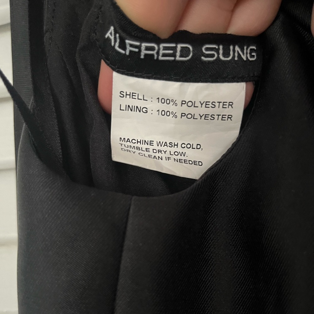 Alfred Sung Bow One-Shoulder Black Satin Trumpet Gown - Picture 7 of 8